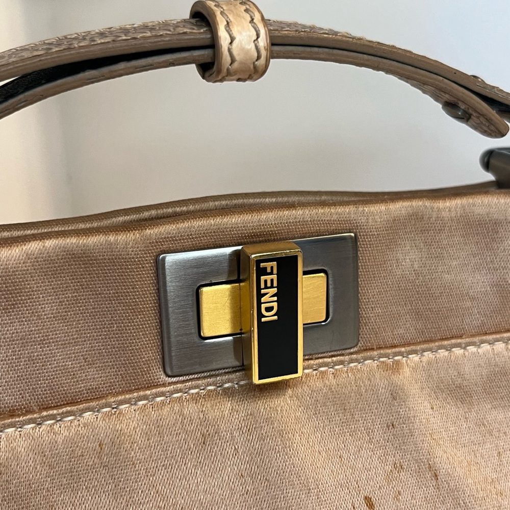 FENDI
Beige Satin And Snakeskin Mini Peekaboo Satchel Bag - Picture 4 of 16